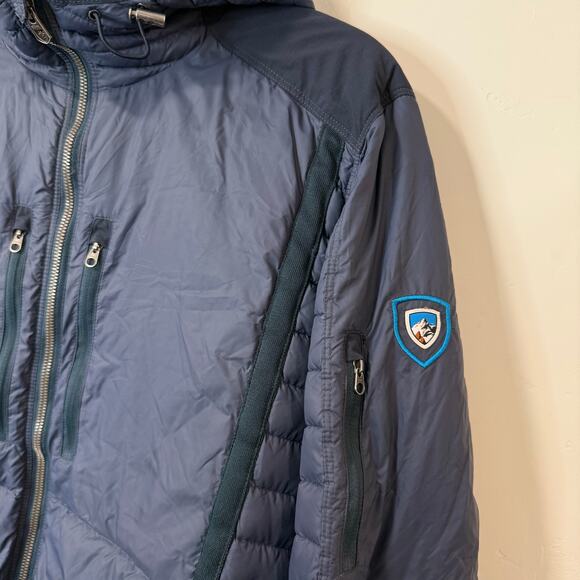 Kuhl Men's Spyfire Hooded Jacket Coat Puffer Quilted Down Fill Navy Blue Medium - Picture 2 of 10